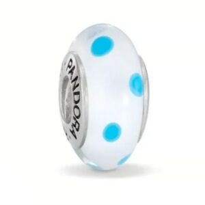 Pandora White And Blue Polka Dot Murano Glass Bead Charm